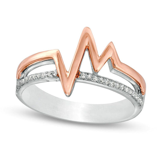 0.07 CT. T.W. Natural Diamond Heartbeat Stacked Ring in Sterling Silver with Solid 14K Rose Gold Plate