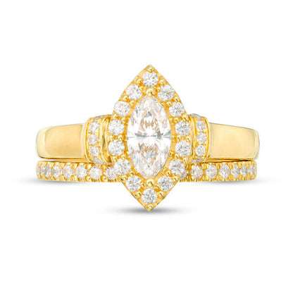 1.0 CT. T.W. Marquise Natural Diamond Frame Collar Bridal Engagement Ring Set in Solid 14K Gold