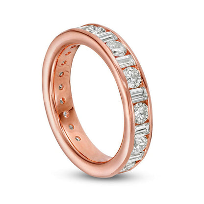 1.5 CT. T.W. Baguette and Round Natural Diamond Alternating Eternity Wedding Band in Solid 18K Rose Gold (G/SI2)