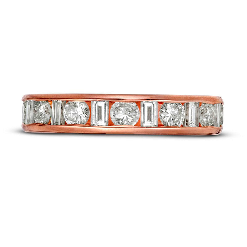1.5 CT. T.W. Baguette and Round Natural Diamond Alternating Eternity Wedding Band in Solid 18K Rose Gold (G/SI2)