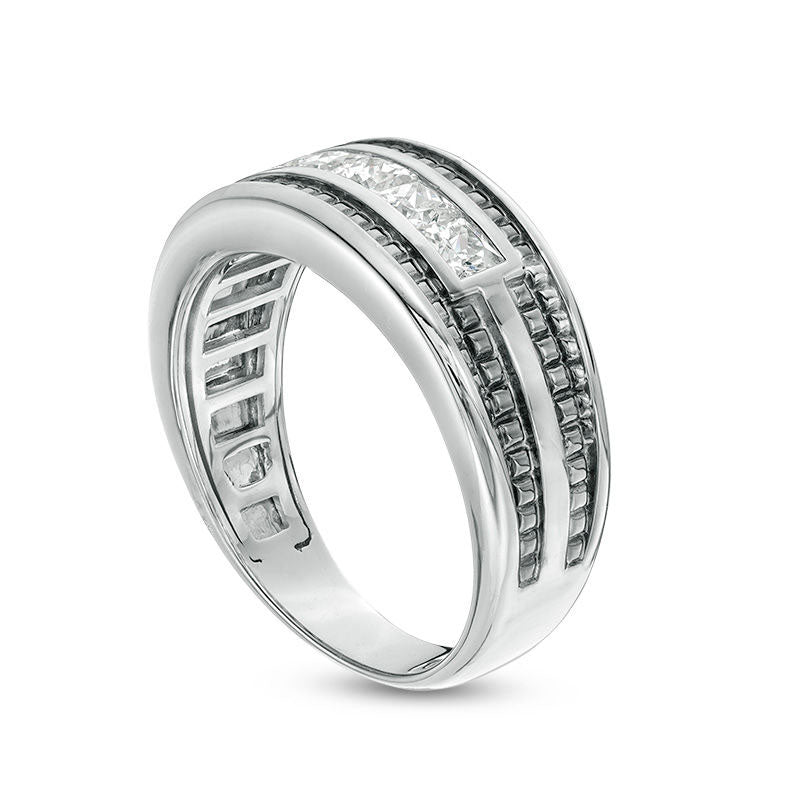 Men's 1.0 CT. T.W. Square-Cut Natural Diamond Five Stone Wedding Band in Solid 14K White Gold with Black Rhodium