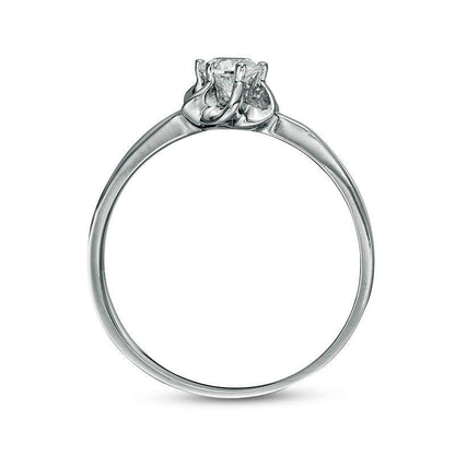 0.50 CT. Natural Clarity Enhanced Diamond Solitaire Flower Engagement Ring in Solid 14K White Gold