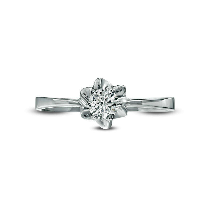 0.50 CT. Natural Clarity Enhanced Diamond Solitaire Flower Engagement Ring in Solid 14K White Gold
