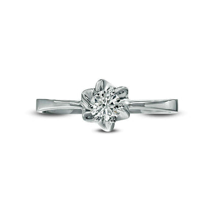 0.50 CT. Natural Clarity Enhanced Diamond Solitaire Flower Engagement Ring in Solid 14K White Gold