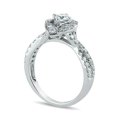 1.0 CT. T.W. Natural Diamond Marquise Love Knot Frame Engagement Ring in Solid 14K White Gold