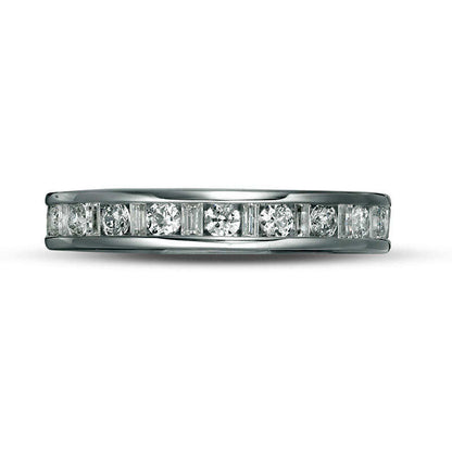 1.0 CT. T.W. Baguette and Round Natural Diamond Eternity Band in Solid 14K White Gold (H/SI2)