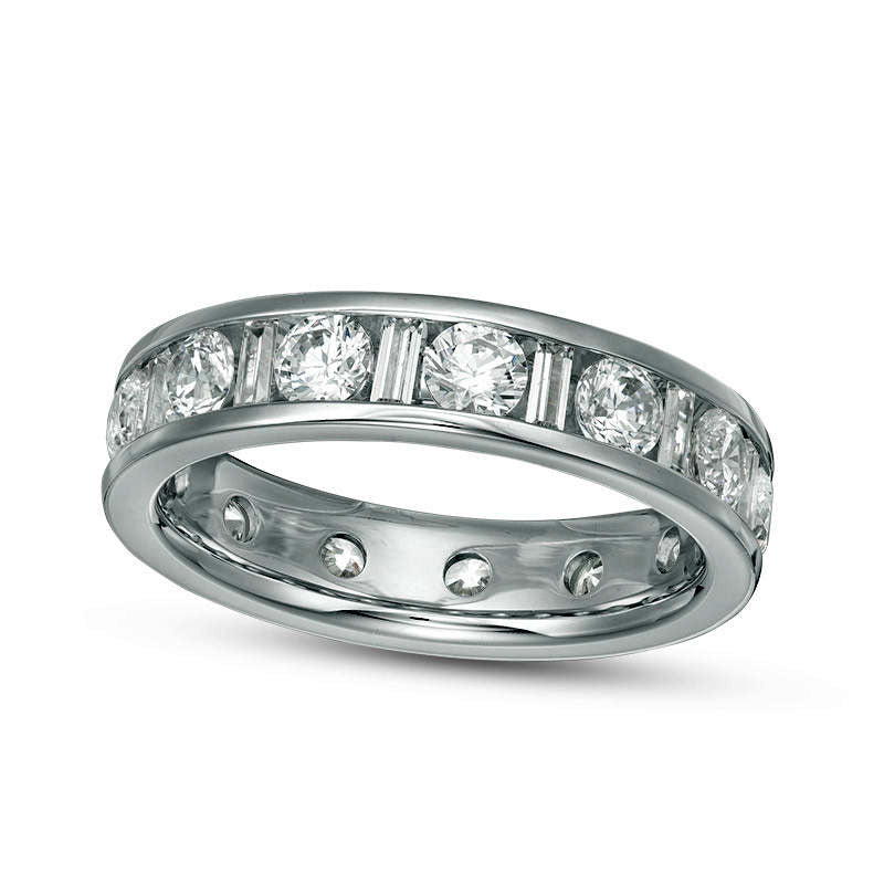 2.0 CT. T.W. Baguette and Round Natural Diamond Eternity Band in Solid 14K White Gold (H/SI2)