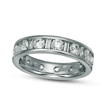 2.0 CT. T.W. Baguette and Round Natural Diamond Eternity Band in Solid 14K White Gold (H/SI2)