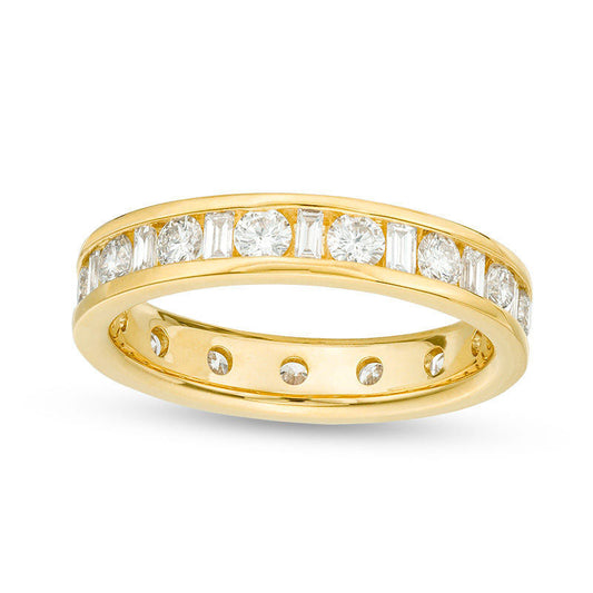 1.5 CT. T.W. Baguette and Round Natural Diamond Eternity Band in Solid 14K Gold (H/SI2)