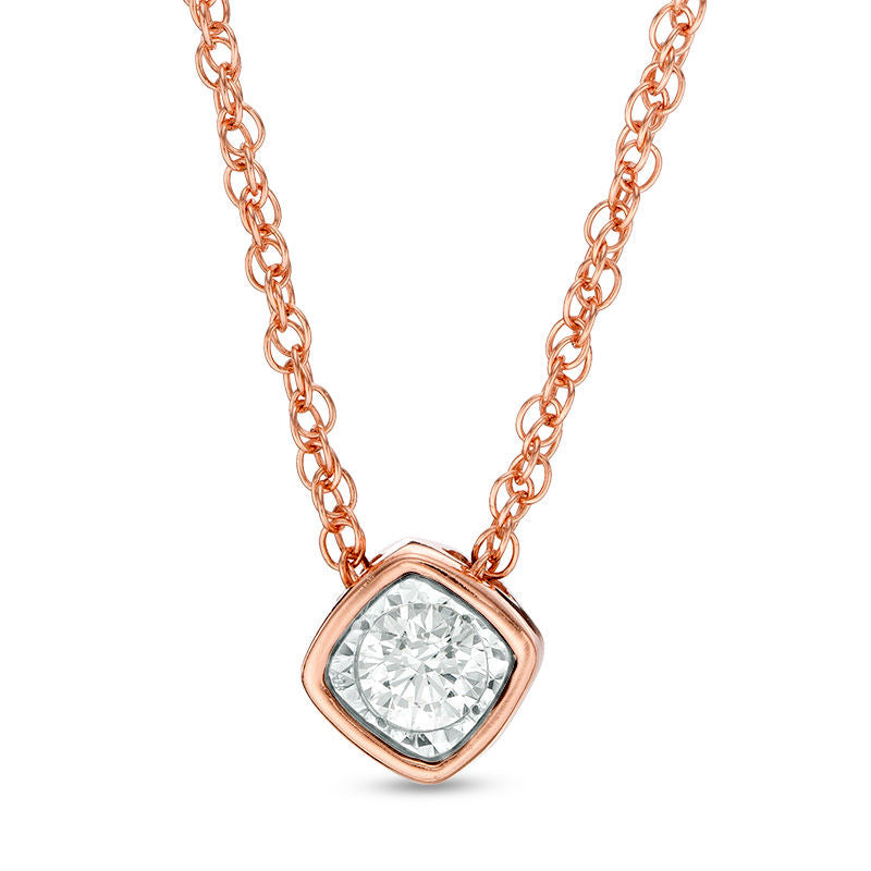 0.17 CT. Natural Clarity Enhanced Solitaire Cushion-Shaped Pendant in 10K Rose Gold