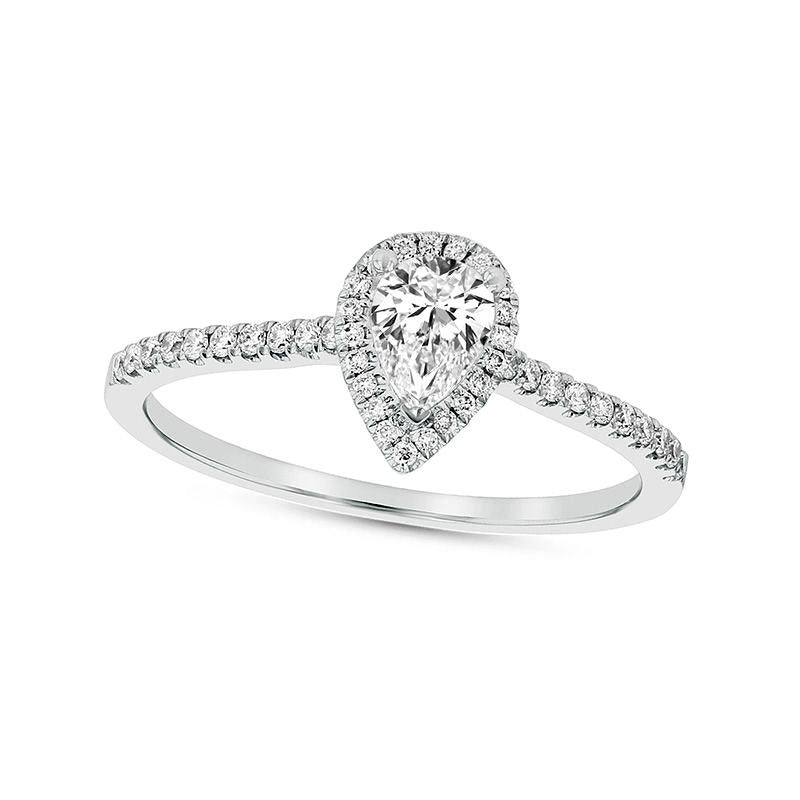 0.50 CT. T.W. Pear-Shaped Natural Diamond Frame Engagement Ring in Solid 18K White Gold (G/SI2)