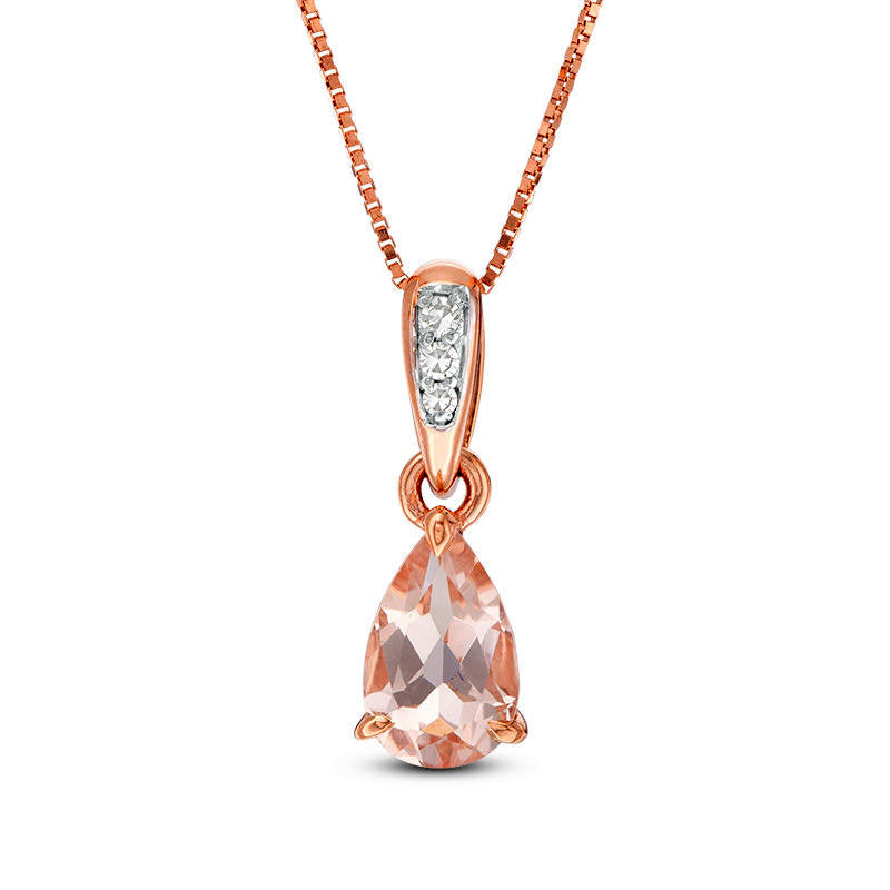 Pear-Shaped Morganite and Natural Diamond Accent Pendant in 10K Rose Gold