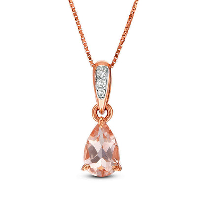 Pear-Shaped Morganite and Natural Diamond Accent Pendant in 10K Rose Gold