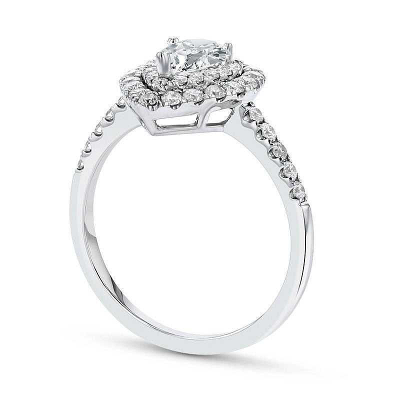 1.0 CT. T.W. Pear-Shaped Natural Diamond Double Frame Engagement Ring in Solid 18K White Gold (H/SI2)