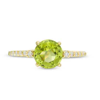 7.0mm Peridot and 0.13 CT. T.W. Natural Diamond Engagement Ring in Solid 10K Yellow Gold