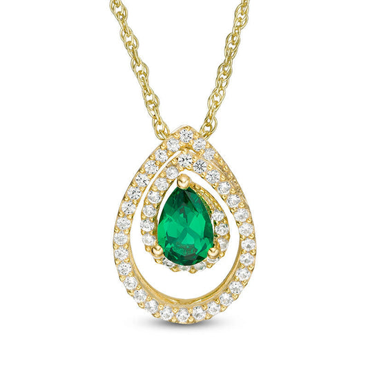 Pear-Shaped Lab-Created Emerald and White Sapphire Swirl Pendant in Sterling Silver with 14K Gold Plate