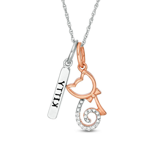 0.05 CT. T.W. Natural Diamond Cat and "KITTY" Vertical Tag Pendant in Sterling Silver and 14K Rose Gold Plate