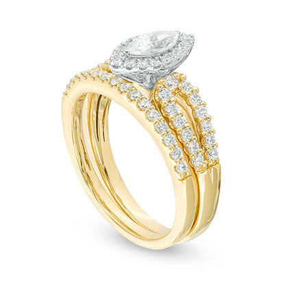 1.0 CT. T.W. Certified Marquise Natural Diamond Frame Split Shank Bridal Engagement Ring Set in Solid 14K Gold (I/I1)