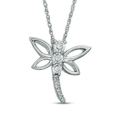 Natural Diamond Accent Dragonfly Pendant in Sterling Silver