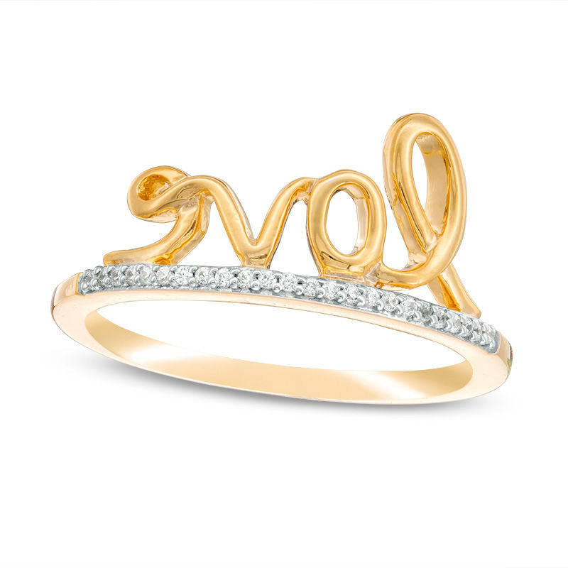 0.07 CT. T.W. Natural Diamond "love" Ring in Sterling Silver and Solid 14K Gold Plate