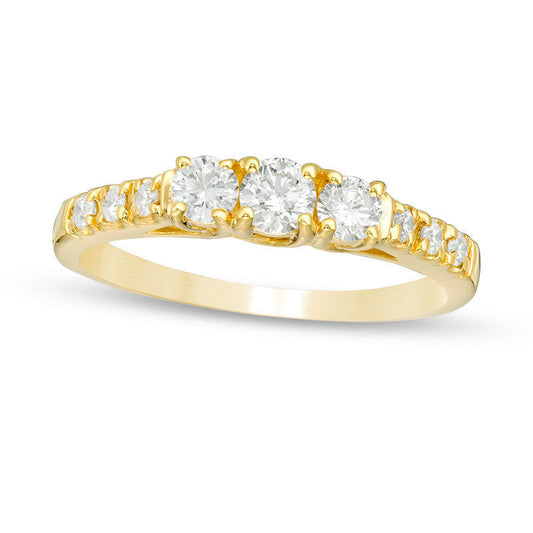 0.50 CT. T.W. Certified Natural Diamond Three Stone Engagement Ring in Solid 14K Gold (I/I3)