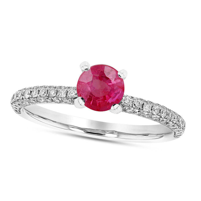 4.5mm Ruby and 0.38 CT. T.W. Natural Diamond Pav? Engagement Ring in Solid 18K White Gold