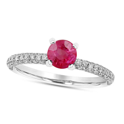 4.5mm Ruby and 0.38 CT. T.W. Natural Diamond Pav? Engagement Ring in Solid 18K White Gold