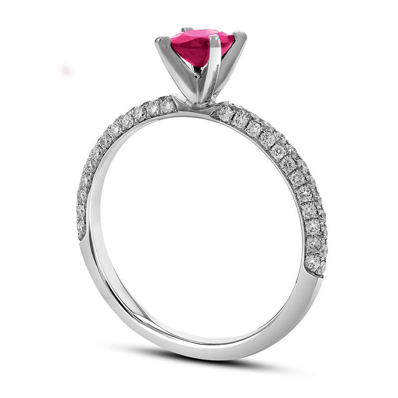 4.5mm Ruby and 0.38 CT. T.W. Natural Diamond Pav? Engagement Ring in Solid 18K White Gold