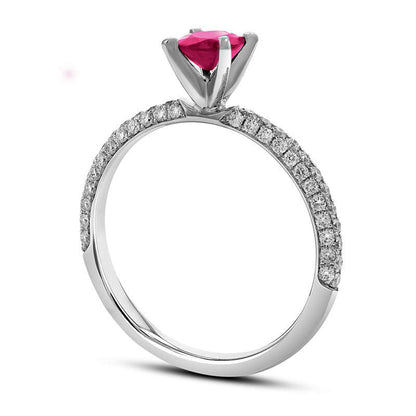 4.5mm Ruby and 0.38 CT. T.W. Natural Diamond Pav? Engagement Ring in Solid 18K White Gold
