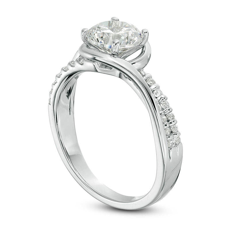 1.25 CT. T.W. Natural Diamond Double Row Bypass Engagement Ring in Solid 18K White Gold (I/SI2)