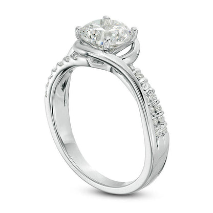 1.25 CT. T.W. Natural Diamond Double Row Bypass Engagement Ring in Solid 18K White Gold (I/SI2)