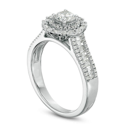 1.0 CT. T.W. Natural Diamond Bamboo Frame Engagement Ring in Solid 18K White Gold (I/SI2)