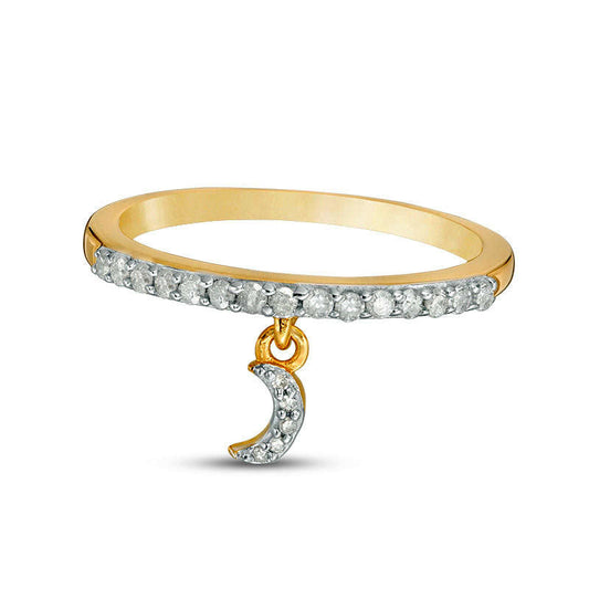 0.20 CT. T.W. Natural Diamond Crescent Moon Charm Ring in Sterling Silver with Solid 14K Gold Plate