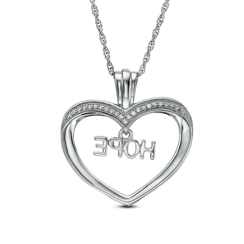 0.1 CT. T.W. Natural Diamond "HOPE" Charm in Heart Pendant in Sterling Silver