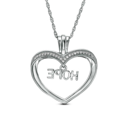 0.1 CT. T.W. Natural Diamond "HOPE" Charm in Heart Pendant in Sterling Silver