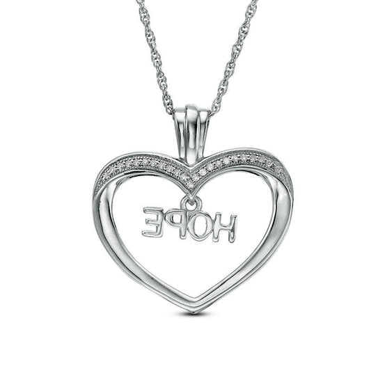 0.1 CT. T.W. Natural Diamond "HOPE" Charm in Heart Pendant in Sterling Silver