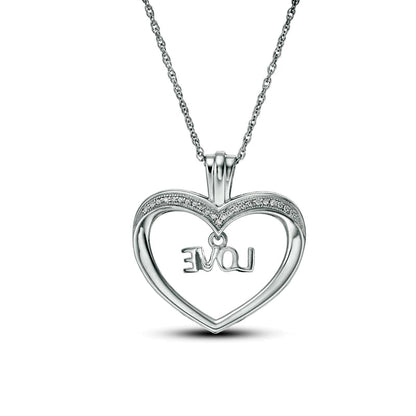 0.1 CT. T.W. Natural Diamond "LOVE" Charm in Heart Pendant in Sterling Silver