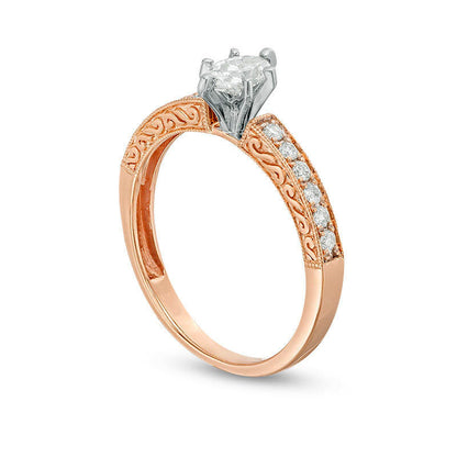 0.50 CT. T.W. Certified Marquise Natural Diamond Filigree Antique Vintage-Style Engagement Ring in Solid 14K Rose Gold (I/I1)