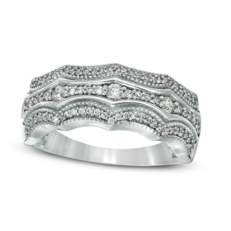 0.50 CT. T.W. Natural Diamond Multi-Row Concave Antique Vintage-Style Band in Solid 10K White Gold