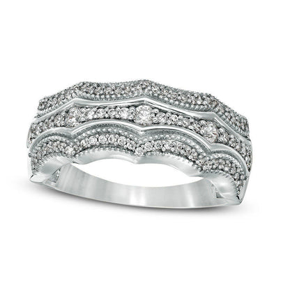 0.50 CT. T.W. Natural Diamond Multi-Row Concave Antique Vintage-Style Band in Solid 10K White Gold