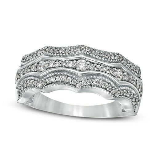 0.50 CT. T.W. Natural Diamond Multi-Row Concave Antique Vintage-Style Band in Solid 10K White Gold