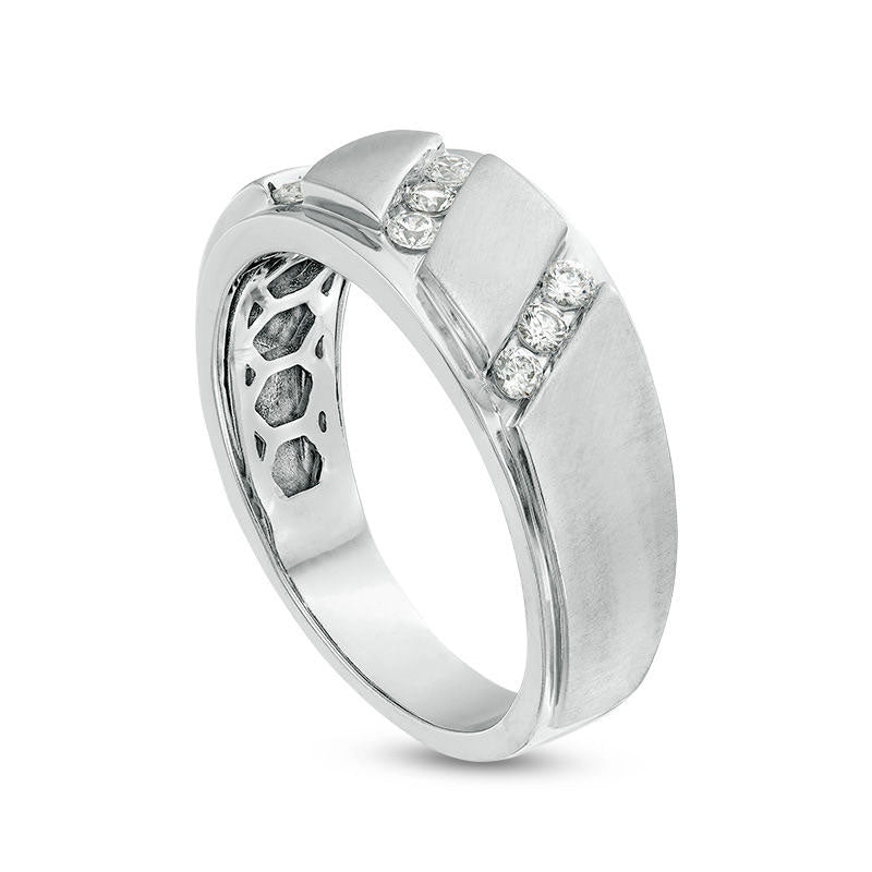 Men's 0.33 CT. T.W. Natural Diamond Triple Row Slant Bevelled Edge Multi-Finish Band in Solid 10K White Gold