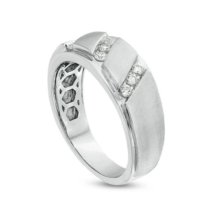 Men's 0.33 CT. T.W. Natural Diamond Triple Row Slant Bevelled Edge Multi-Finish Band in Solid 10K White Gold
