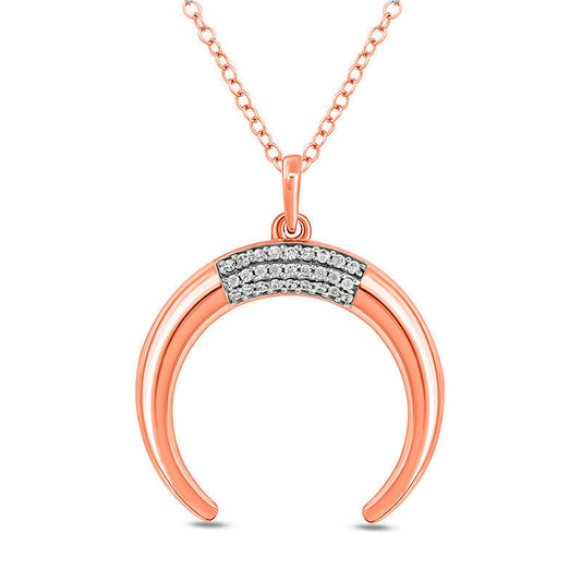 0.1 CT. T.W. Natural Diamond Crescent Pendant in Sterling Silver and 14K Rose Gold Plate