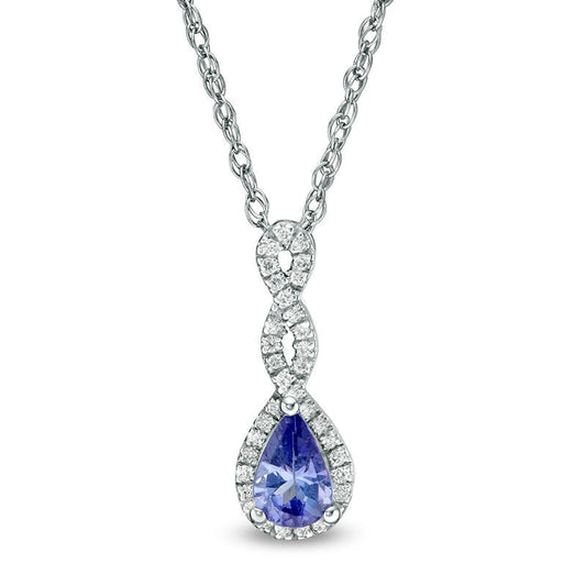Pear-Shaped Tanzanite and 0.1 CT. T.W. Natural Diamond Infinity Twist Pendant in 10K White Gold