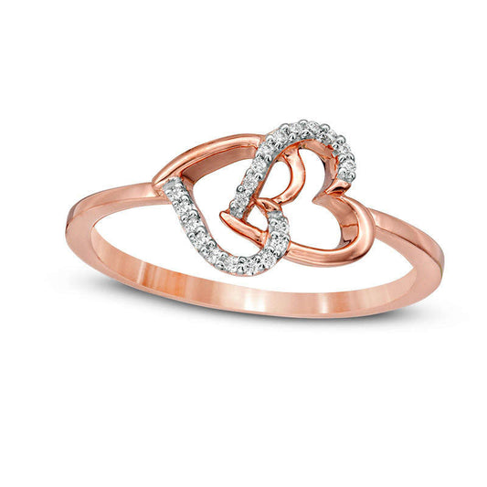 0.05 CT. T.W. Natural Diamond Interlocking Hearts Ring in Solid 10K Rose Gold