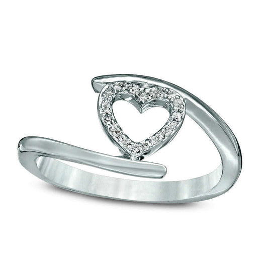 0.07 CT. T.W. Natural Diamond Heart Outline Bypass Ring in Sterling Silver
