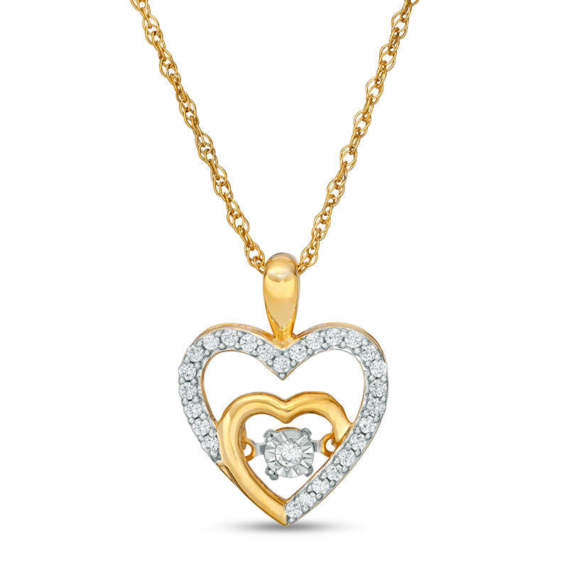 Unstoppable LoveÖ 0.2 CT. T.W. Natural Diamond Double Heart Outline Pendant in 10K Yellow Gold