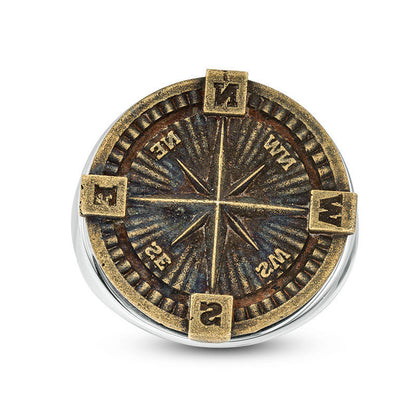 Men's Compass Antique-Finished Signet Ring in Sterling Silver and Bronze