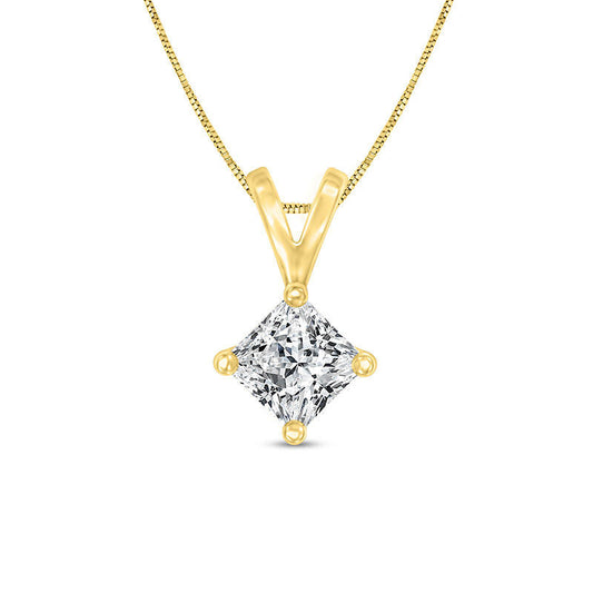 0.25 CT. Certified Princess-Cut Natural Clarity Enhanced Solitaire Pendant in 14K Gold (I/VS2)